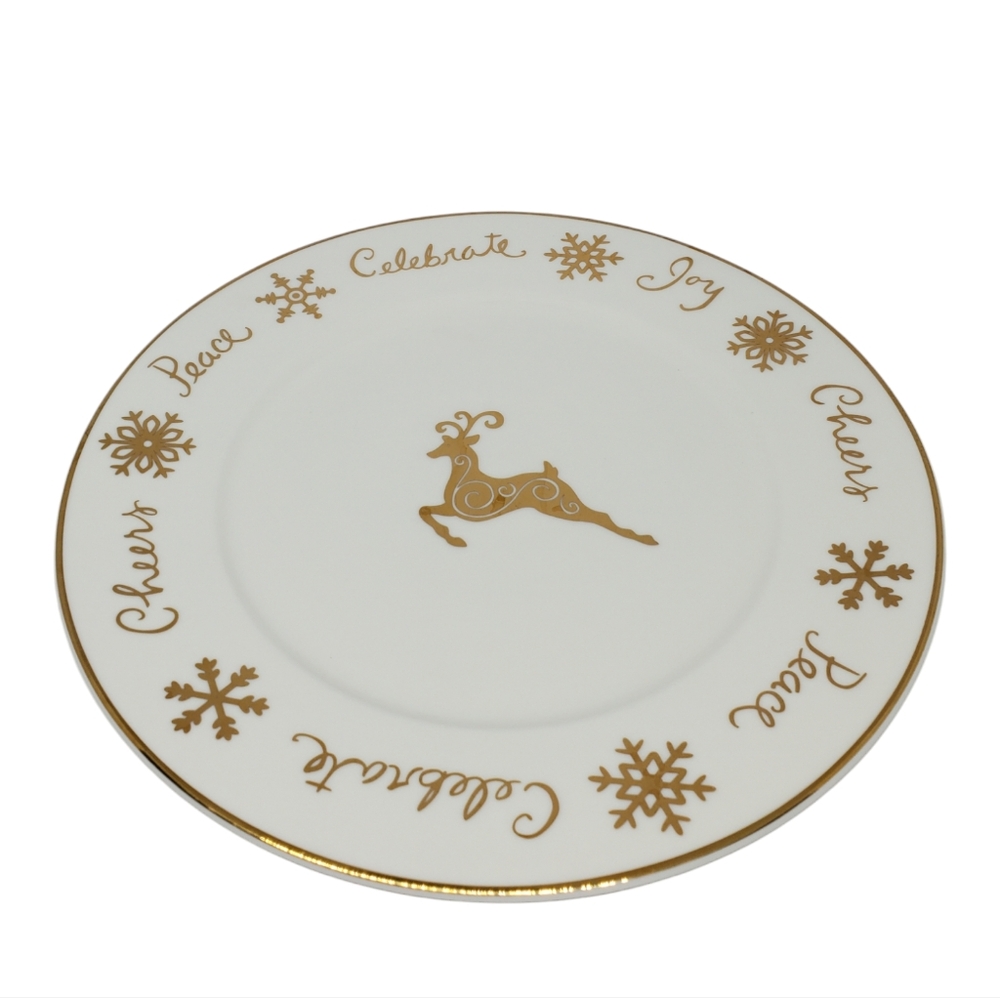 Gibson Designs Vtg Celebration Dinner Plate Gold Snowflakes Deer 2001 Pre-Owned - Picture 2 of 10